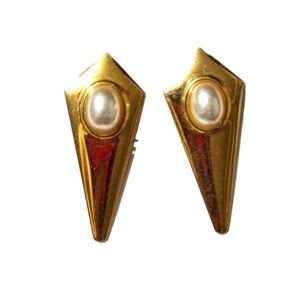 80s Style Gold Tone Faux Pearl Earrings